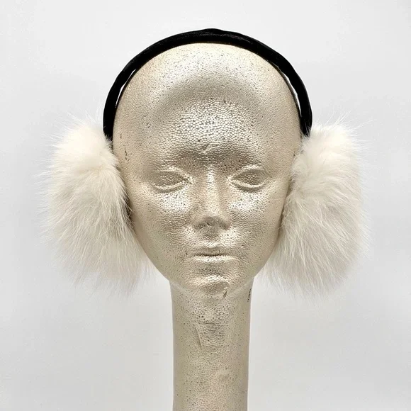 Luxury Arctic Fox Fur Earmuffs With Velvet Headband - Picture 1 of 5